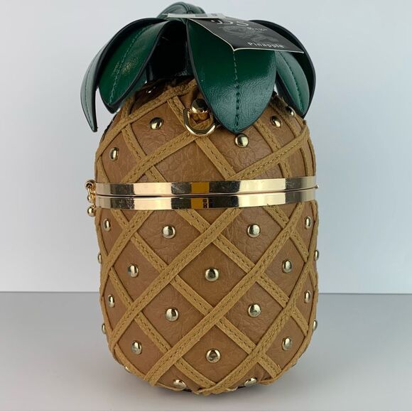 NWT Unique Pineapple Shaped Small Faux Leather Studded Crossbody Handbag - Picture 5 of 12